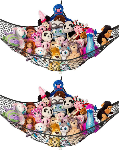 Stuffed Animal Hammock 2 Pack | Corner Stuffed Animal Storage & Plushie Net | Toy Hammock for Stuffed Animals | Holds 12lbs | Easy Hang, All Hardware Included | White Bedroom Decor