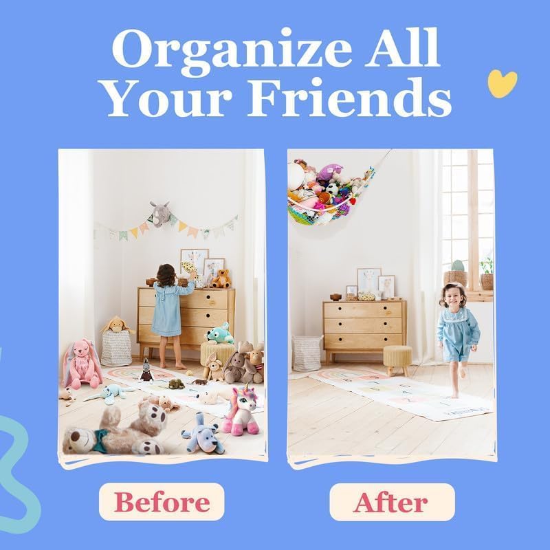 Stuffed Animal Hammock 2 Pack | Corner Stuffed Animal Storage & Plushie Net | Toy Hammock for Stuffed Animals | Holds 12lbs | Easy Hang, All Hardware Included | White Bedroom Decor