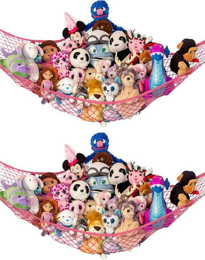 Stuffed Animal Hammock 2 Pack | Corner Stuffed Animal Storage & Plushie Net | Toy Hammock for Stuffed Animals | Holds 12lbs | Easy Hang, All Hardware Included | White Bedroom Decor