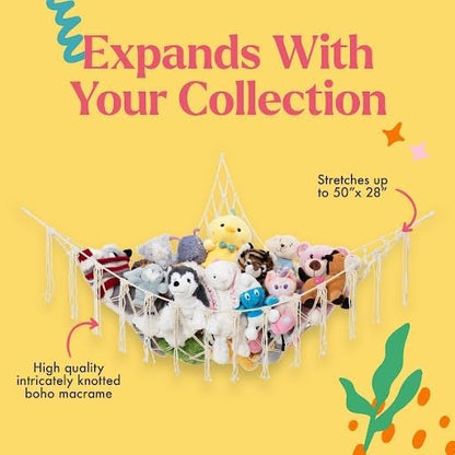 Stuffed Animal Hammock 2 Pack | Corner Stuffed Animal Storage & Plushie Net | Toy Hammock for Stuffed Animals | Holds 12lbs | Easy Hang, All Hardware Included | White Bedroom Decor