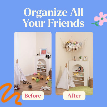 Stuffed Animal Hammock 2 Pack | Corner Stuffed Animal Storage & Plushie Net | Toy Hammock for Stuffed Animals | Holds 12lbs | Easy Hang, All Hardware Included | White Bedroom Decor