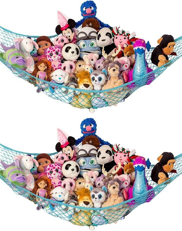 Stuffed Animal Hammock 2 Pack | Corner Stuffed Animal Storage & Plushie Net | Toy Hammock for Stuffed Animals | Holds 12lbs | Easy Hang, All Hardware Included | White Bedroom Decor