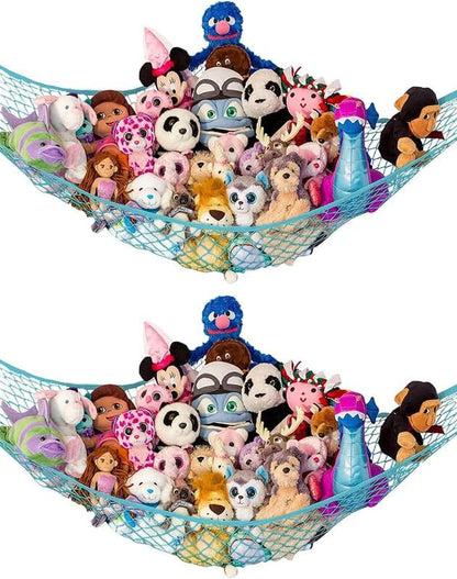 Stuffed Animal Hammock 2 Pack | Corner Stuffed Animal Storage & Plushie Net | Toy Hammock for Stuffed Animals | Holds 12lbs | Easy Hang, All Hardware Included | White Bedroom Decor