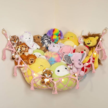 Stuffed Animal Hammock 2 Pack | Corner Stuffed Animal Storage & Plushie Net | Toy Hammock for Stuffed Animals | Holds 12lbs | Easy Hang, All Hardware Included | White Bedroom Decor