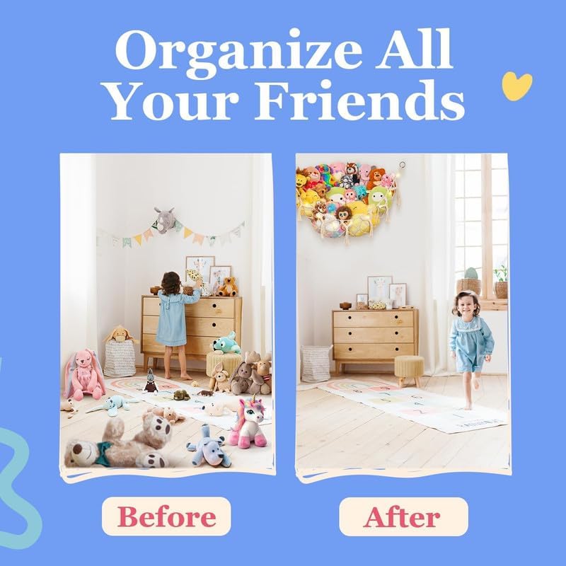 Stuffed Animal Hammock 2 Pack | Corner Stuffed Animal Storage & Plushie Net | Toy Hammock for Stuffed Animals | Holds 12lbs | Easy Hang, All Hardware Included | White Bedroom Decor