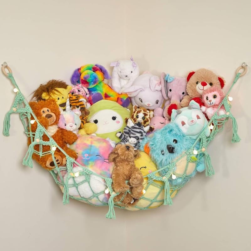 Stuffed Animal Hammock 2 Pack | Corner Stuffed Animal Storage & Plushie Net | Toy Hammock for Stuffed Animals | Holds 12lbs | Easy Hang, All Hardware Included | White Bedroom Decor