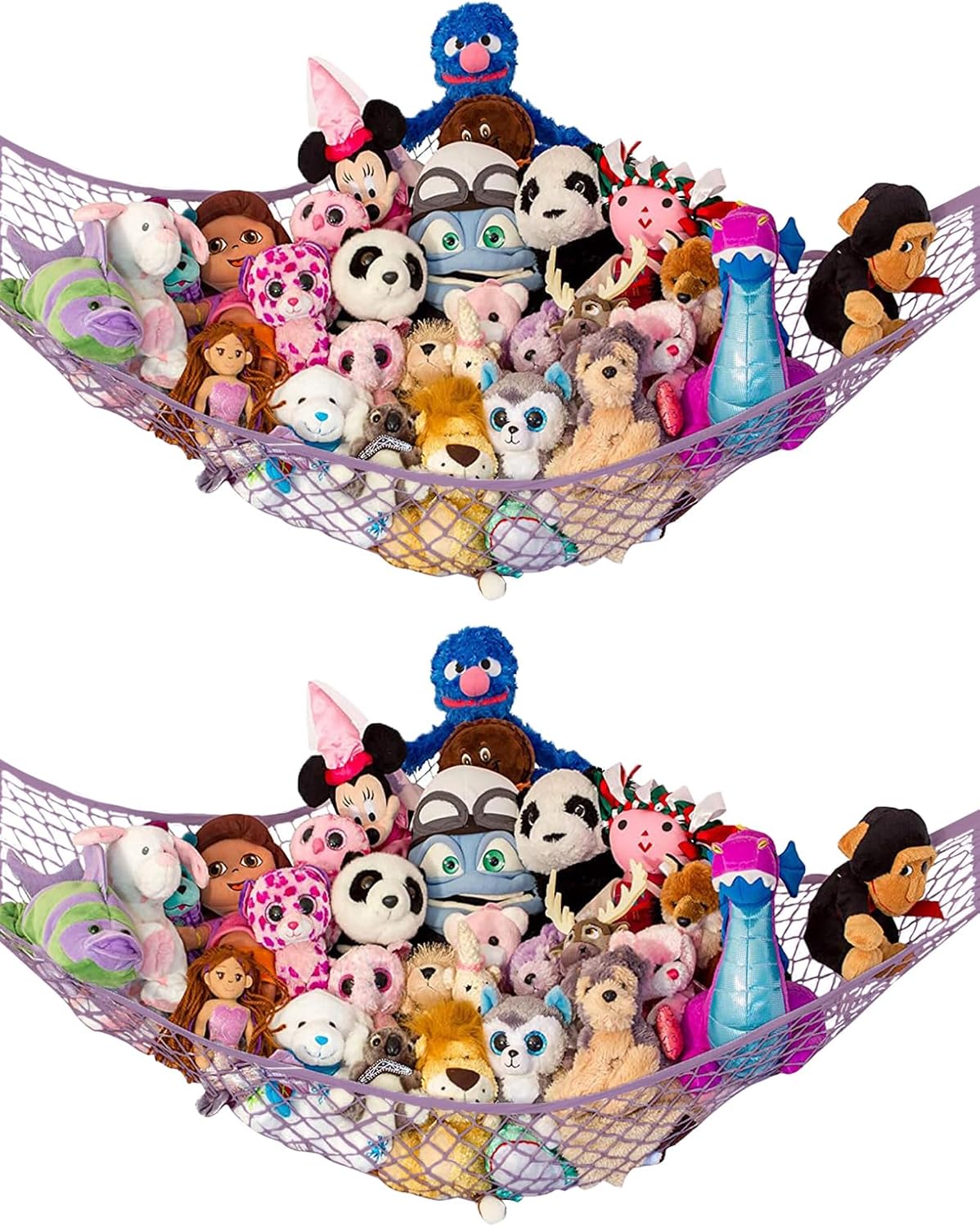 Stuffed Animal Hammock 2 Pack | Corner Stuffed Animal Storage & Plushie Net | Toy Hammock for Stuffed Animals | Holds 12lbs | Easy Hang, All Hardware Included | White Bedroom Decor