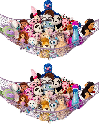 Stuffed Animal Hammock 2 Pack | Corner Stuffed Animal Storage & Plushie Net | Toy Hammock for Stuffed Animals | Holds 12lbs | Easy Hang, All Hardware Included | White Bedroom Decor