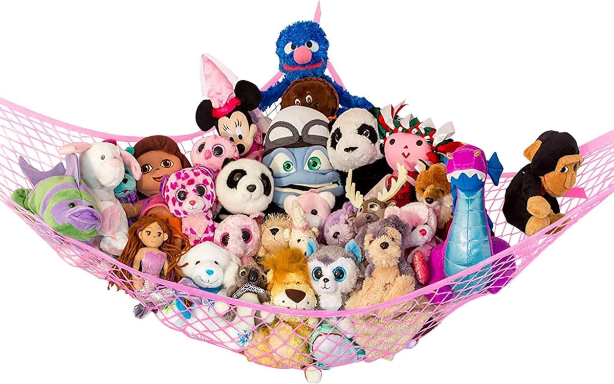 Stuffed Animal Hammock 2 Pack | Corner Stuffed Animal Storage & Plushie Net | Toy Hammock for Stuffed Animals | Holds 12lbs | Easy Hang, All Hardware Included | White Bedroom Decor