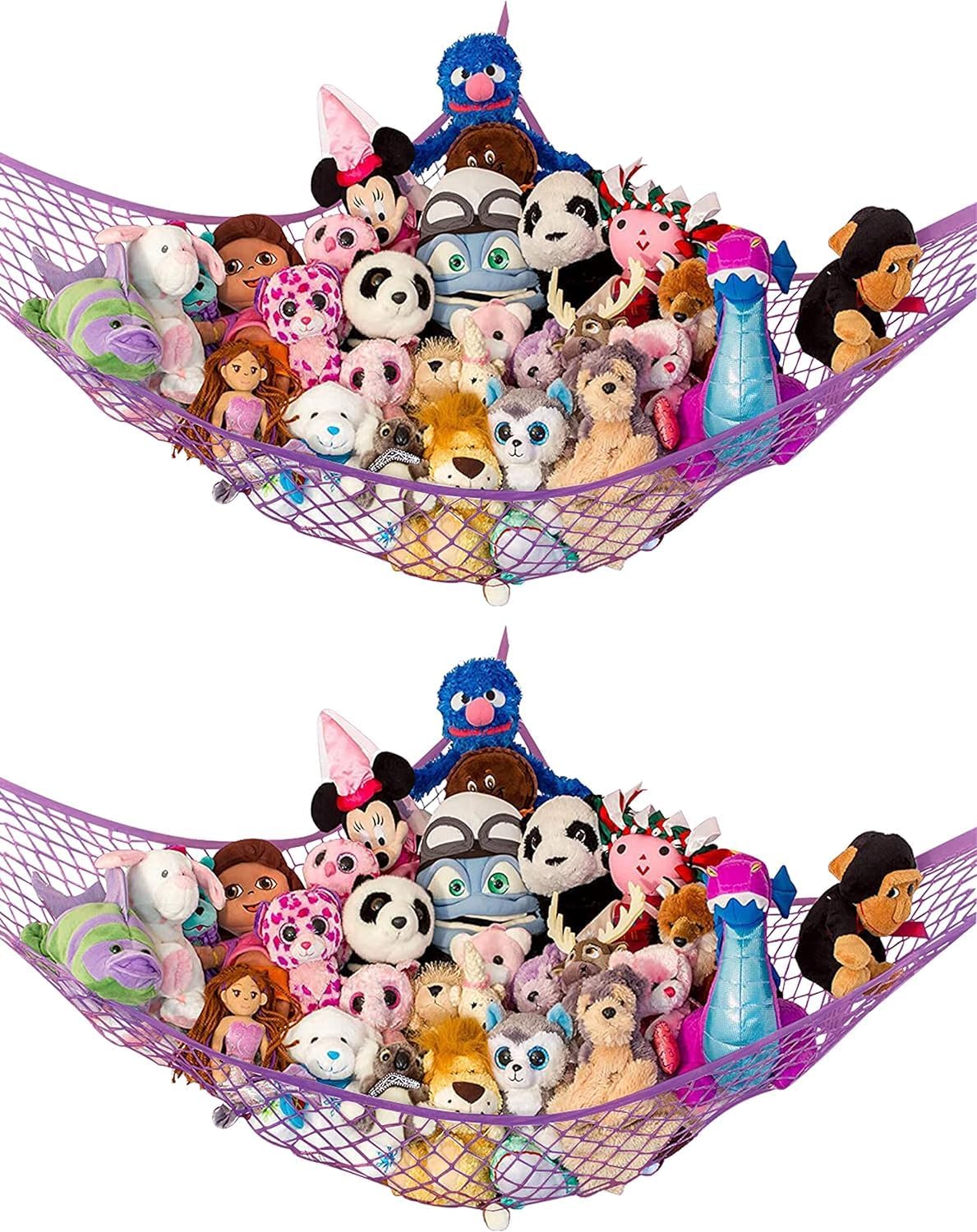 Stuffed Animal Hammock 2 Pack | Corner Stuffed Animal Storage & Plushie Net | Toy Hammock for Stuffed Animals | Holds 12lbs | Easy Hang, All Hardware Included | White Bedroom Decor