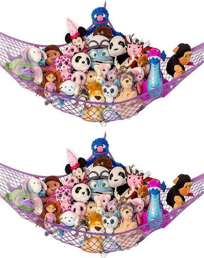 Stuffed Animal Hammock 2 Pack | Corner Stuffed Animal Storage & Plushie Net | Toy Hammock for Stuffed Animals | Holds 12lbs | Easy Hang, All Hardware Included | White Bedroom Decor