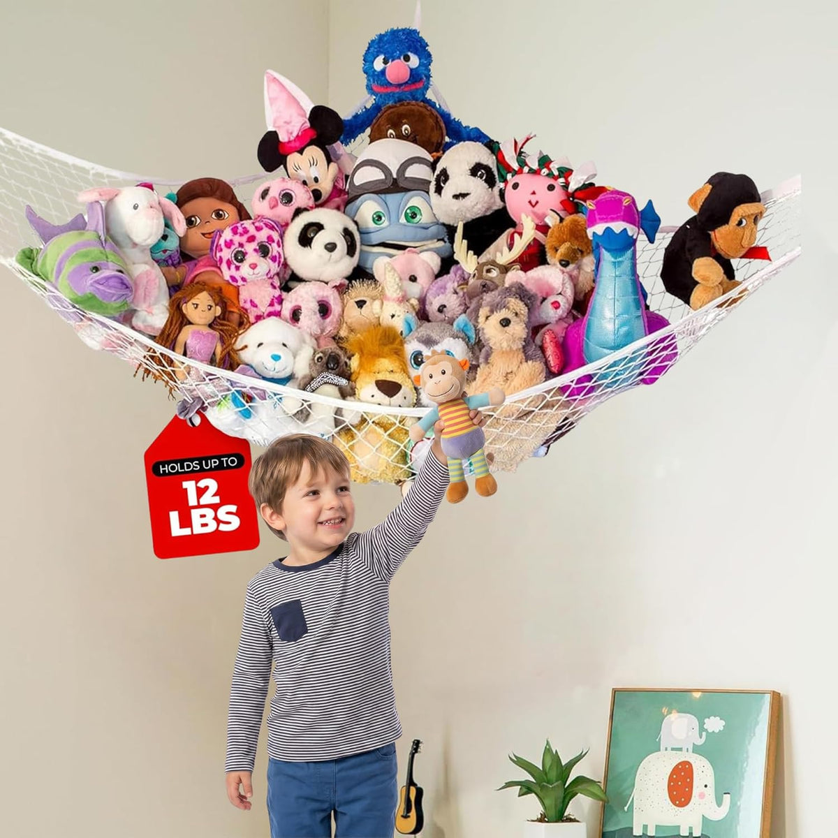 Stuffed Animal Hammock 2 Pack | Corner Stuffed Animal Storage & Plushie Net | Toy Hammock for Stuffed Animals | Holds 12lbs | Easy Hang, All Hardware Included | White Bedroom Decor