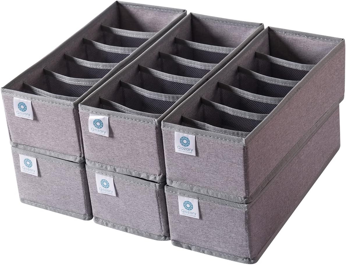 6 Pack Sock Underwear Drawer Organizer Dividers, Collapsible Cabinet Closet Storage Boxes for Clothes, Socks, Lingerie, Underwear, Tie, Belt, Baby, Bedroom