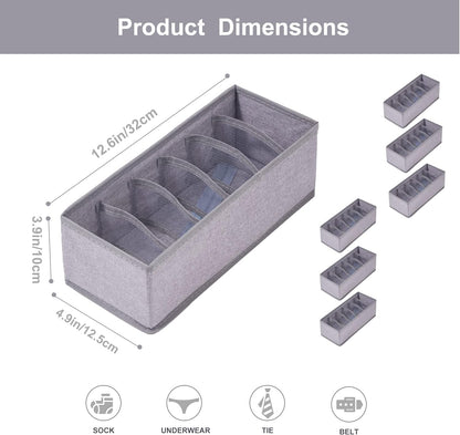6 Pack Sock Underwear Drawer Organizer Dividers, Collapsible Cabinet Closet Storage Boxes for Clothes, Socks, Lingerie, Underwear, Tie, Belt, Baby, Bedroom