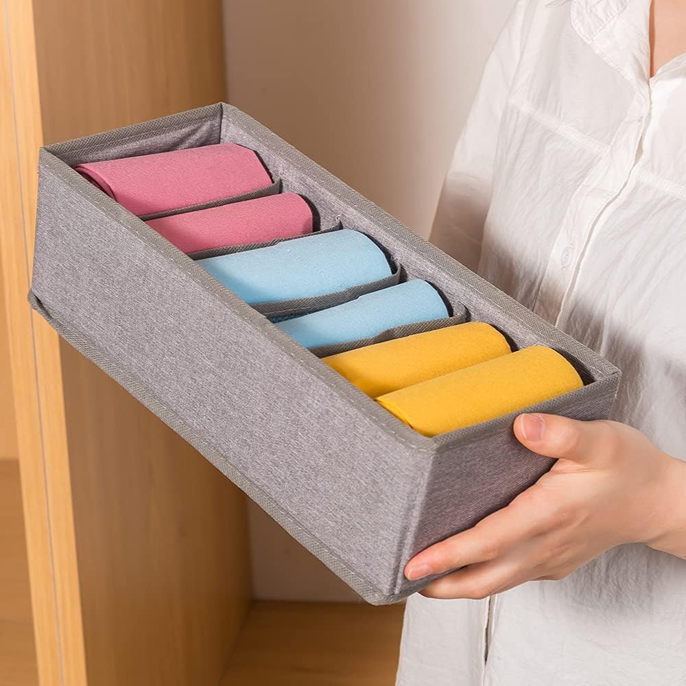 6 Pack Sock Underwear Drawer Organizer Dividers, Collapsible Cabinet Closet Storage Boxes for Clothes, Socks, Lingerie, Underwear, Tie, Belt, Baby, Bedroom