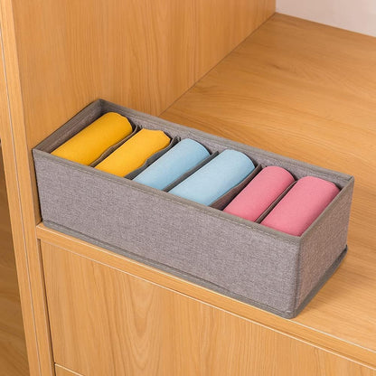 6 Pack Sock Underwear Drawer Organizer Dividers, Collapsible Cabinet Closet Storage Boxes for Clothes, Socks, Lingerie, Underwear, Tie, Belt, Baby, Bedroom