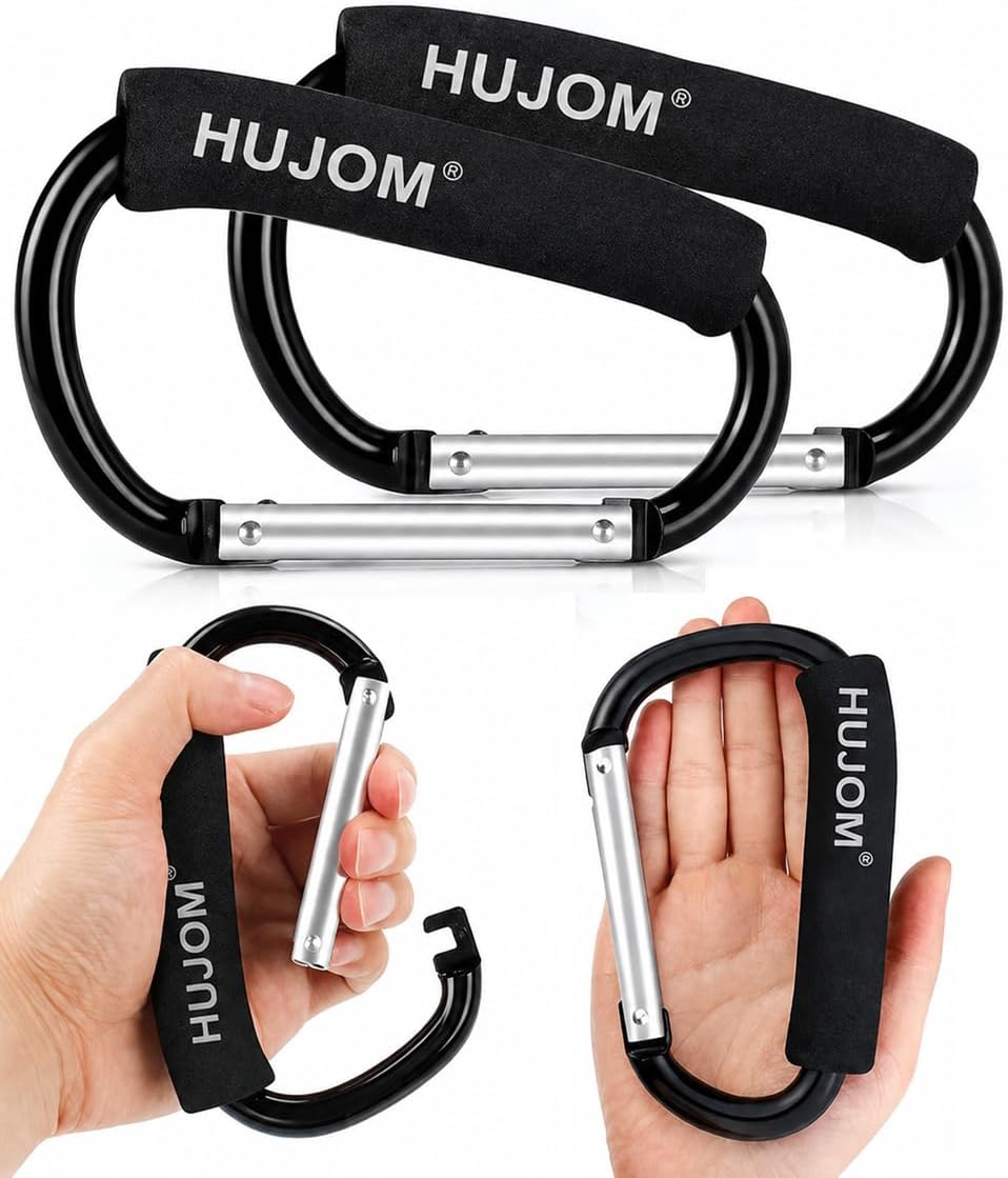 Stroller Hooks 2 Pack Heavy Duty Large Carabiner Clips for Bags & Baby Gear