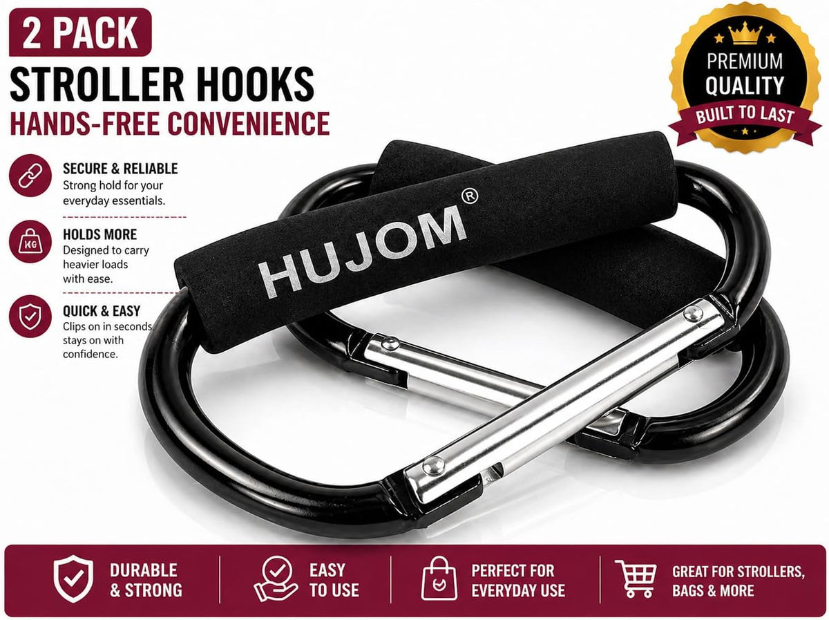 Stroller Hooks 2 Pack Heavy Duty Large Carabiner Clips for Bags & Baby Gear