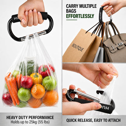 Stroller Hooks 2 Pack Heavy Duty Large Carabiner Clips for Bags & Baby Gear