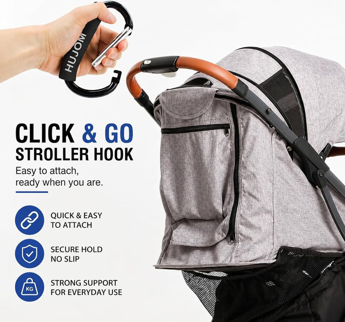 Stroller Hooks 2 Pack Heavy Duty Large Carabiner Clips for Bags & Baby Gear