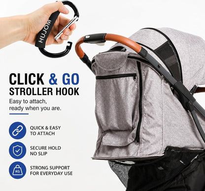 Stroller Hooks 2 Pack Heavy Duty Large Carabiner Clips for Bags & Baby Gear