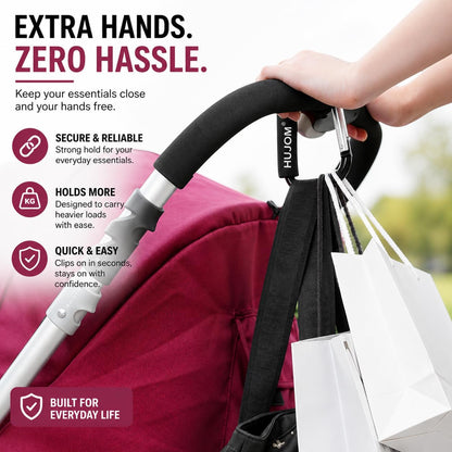Stroller Hooks 2 Pack Heavy Duty Large Carabiner Clips for Bags & Baby Gear
