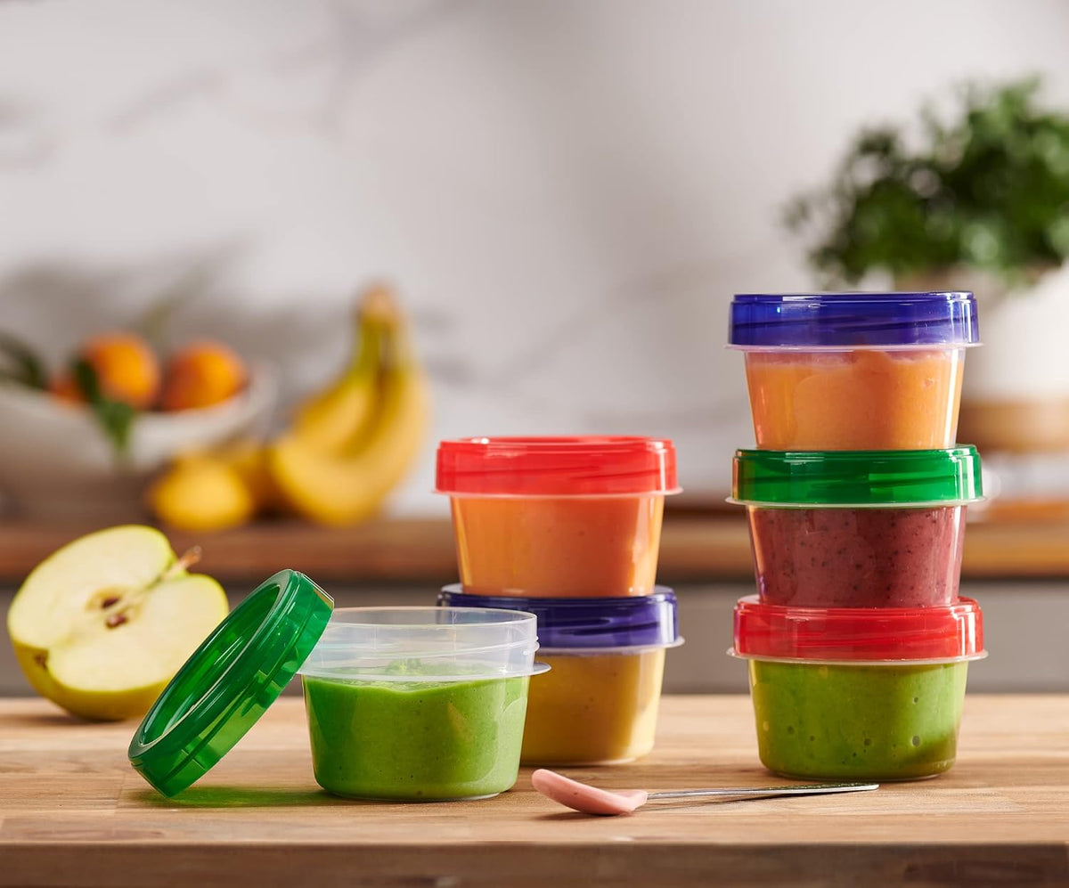 Baby Food Storage Containers 4 oz Food Storage Jars with Color Twist Lids Plastic Freezer Storage Pack of 24