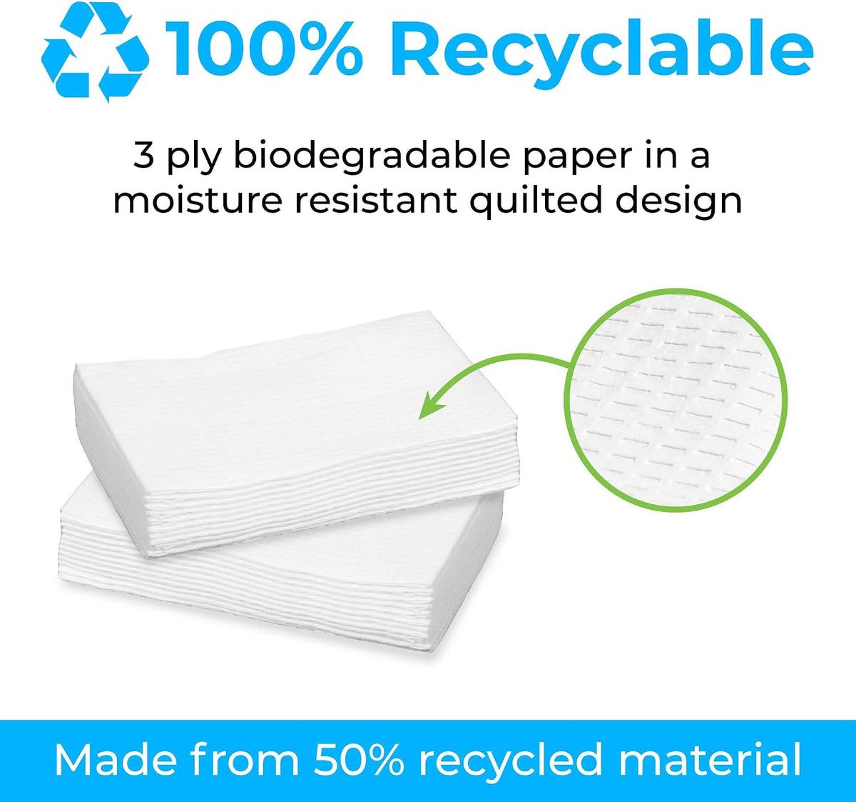Sanitary Bed Liners for Baby Changing Stations – 3-Ply Biodegradable, Moisture-Resistant Quilted Liners, Eco-Friendly - 500 Liners (Model KB150-99)