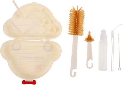 Silicone Bottle Brush Cleaner Set with Stand Portable Travel Kit for Bottle Cleaning and Straw Care with Drying Rack in Warm Yellow
