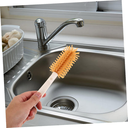 Silicone Bottle Brush Cleaner Set with Stand Portable Travel Kit for Bottle Cleaning and Straw Care with Drying Rack in Warm Yellow