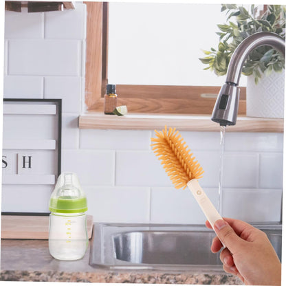 Silicone Bottle Brush Cleaner Set with Stand Portable Travel Kit for Bottle Cleaning and Straw Care with Drying Rack in Warm Yellow