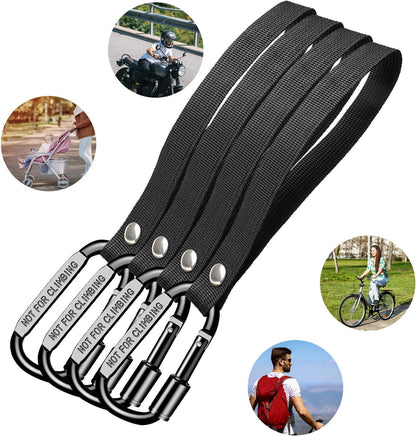 Stroller Hooks for Bags with Locking Stroller Carabiner Clip – Heavy-Duty Hooks for Diaper Bags, Groceries, Backpacks on Strollers, Bikes & Shopping Carts (Black, 4 Pieces)