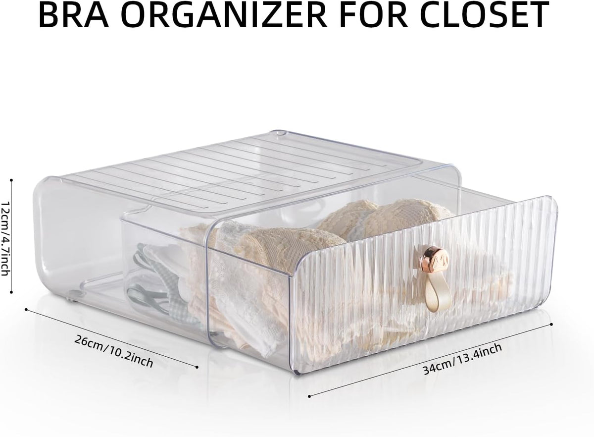 Underwear Organizer for Closet, Acrylic Socks Bra Underwear Drawer Organizer with Dividers, 24 Cell Stackable Closet Organizer and Storage Drawer for Clothing, Baby Clothes, Bra, Ties, Scarf