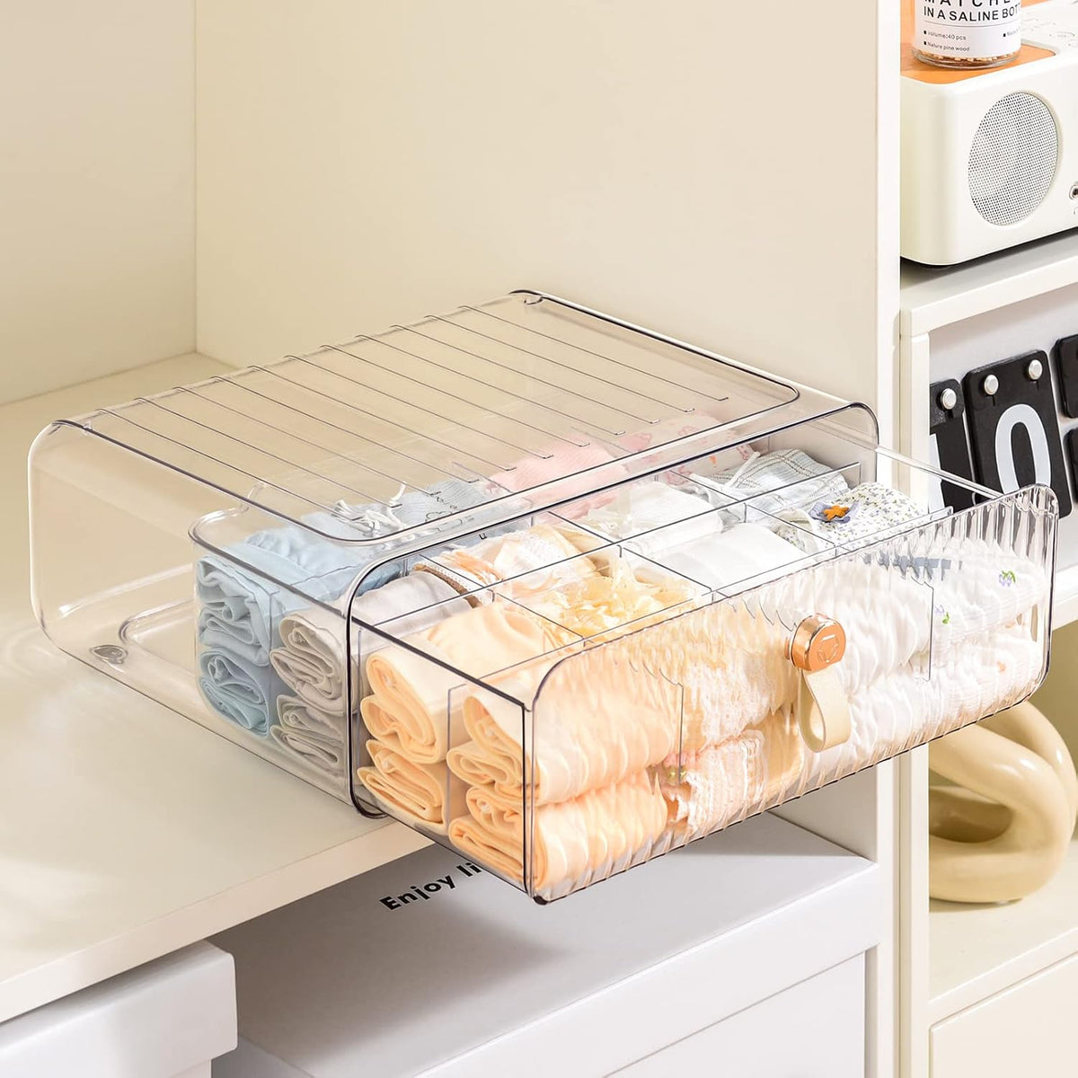 Underwear Organizer for Closet, Acrylic Socks Bra Underwear Drawer Organizer with Dividers, 24 Cell Stackable Closet Organizer and Storage Drawer for Clothing, Baby Clothes, Bra, Ties, Scarf