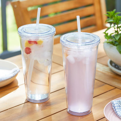 24oz Double Wall Plastic Tumblers with Lids and Straws | Large Classic Travel Tumbler | 6 Pack Set of 6 | Clear Reusable Cups with Straws | BPA Free