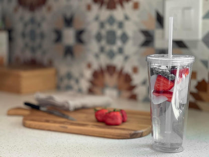 24oz Double Wall Plastic Tumblers with Lids and Straws | Large Classic Travel Tumbler | 6 Pack Set of 6 | Clear Reusable Cups with Straws | BPA Free