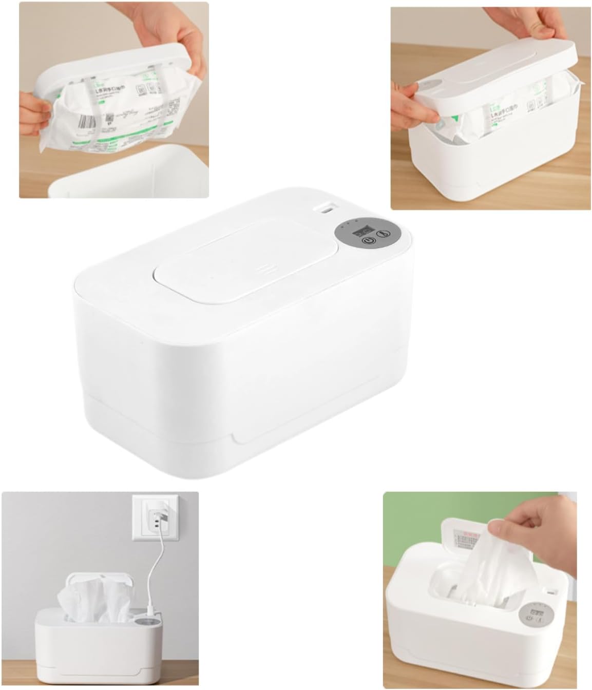 Baby wet wipe heater, Reusable constant temperature wet wipe warmer,Home, Travel wet wipe heater, USB heated wet wipe box (white)