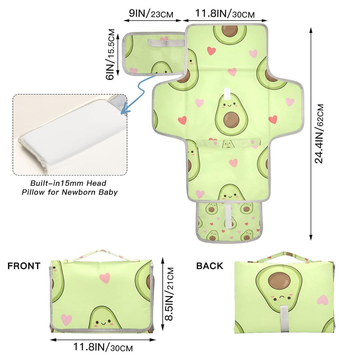 Avocado Heart Design Portable Diaper Changing Pad for Walks