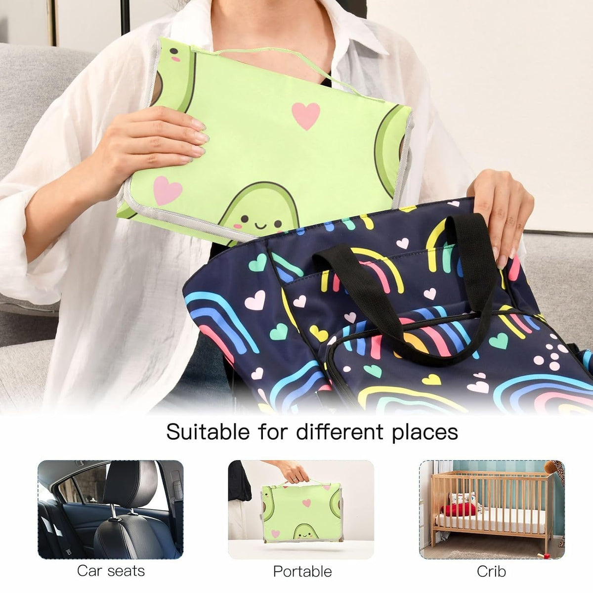 Avocado Heart Design Portable Diaper Changing Pad for Walks