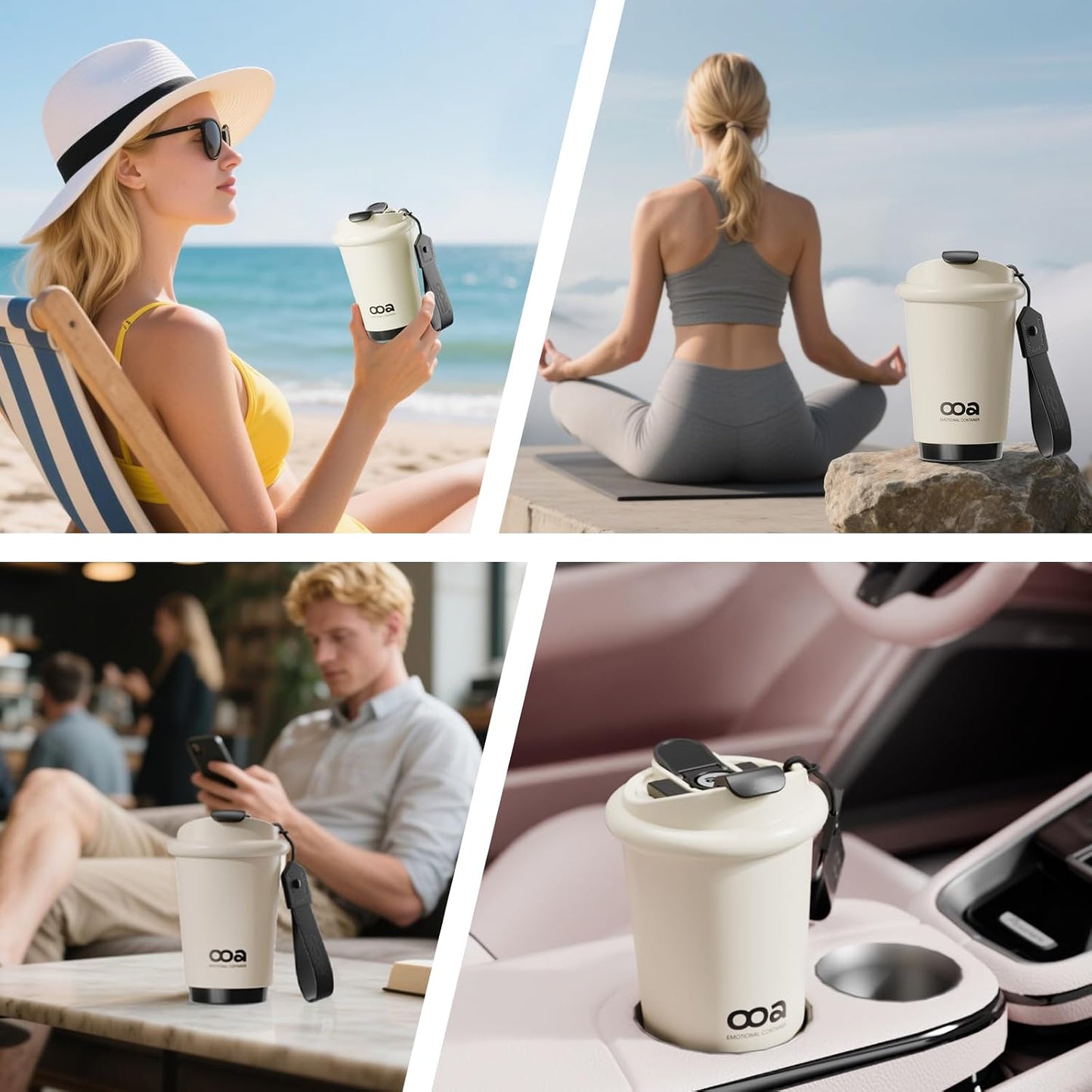 Insulated Travel Coffee Mug，Flat-White 6H Insulation Coffee Cup with Lid and Straw，13Oz Stainless Steel Leakproof & Spill-Proof Tumbler for Hot and Cold Water