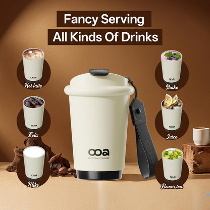 Insulated Travel Coffee Mug，Flat-White 6H Insulation Coffee Cup with Lid and Straw，13Oz Stainless Steel Leakproof & Spill-Proof Tumbler for Hot and Cold Water