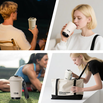 Insulated Travel Coffee Mug，Flat-White 6H Insulation Coffee Cup with Lid and Straw，13Oz Stainless Steel Leakproof & Spill-Proof Tumbler for Hot and Cold Water