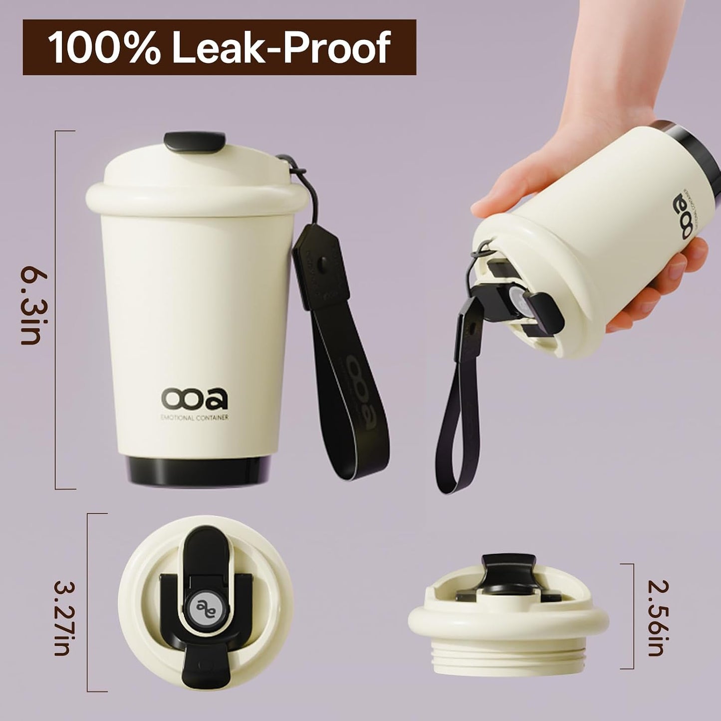 Insulated Travel Coffee Mug，Flat-White 6H Insulation Coffee Cup with Lid and Straw，13Oz Stainless Steel Leakproof & Spill-Proof Tumbler for Hot and Cold Water
