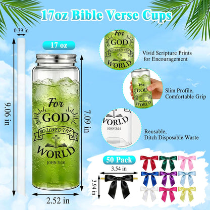 50 Pcs Employee Appreciation Tumblers 17 oz Inspirational Thank You Acrylic Skinny Cups with Lids Straws & Satin Bows for Staff Coworker Teacher Nurse Office