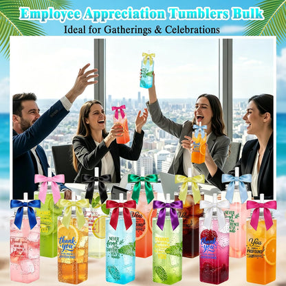 50 Pcs Employee Appreciation Tumblers 17 oz Inspirational Thank You Acrylic Skinny Cups with Lids Straws & Satin Bows for Staff Coworker Teacher Nurse Office