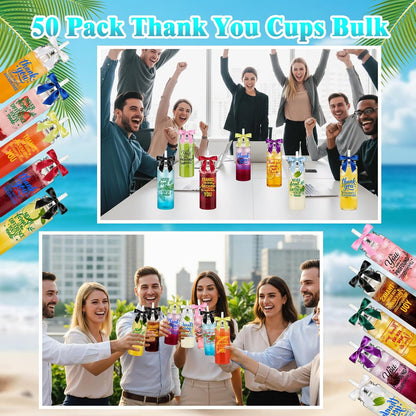 50 Pcs Employee Appreciation Tumblers 17 oz Inspirational Thank You Acrylic Skinny Cups with Lids Straws & Satin Bows for Staff Coworker Teacher Nurse Office