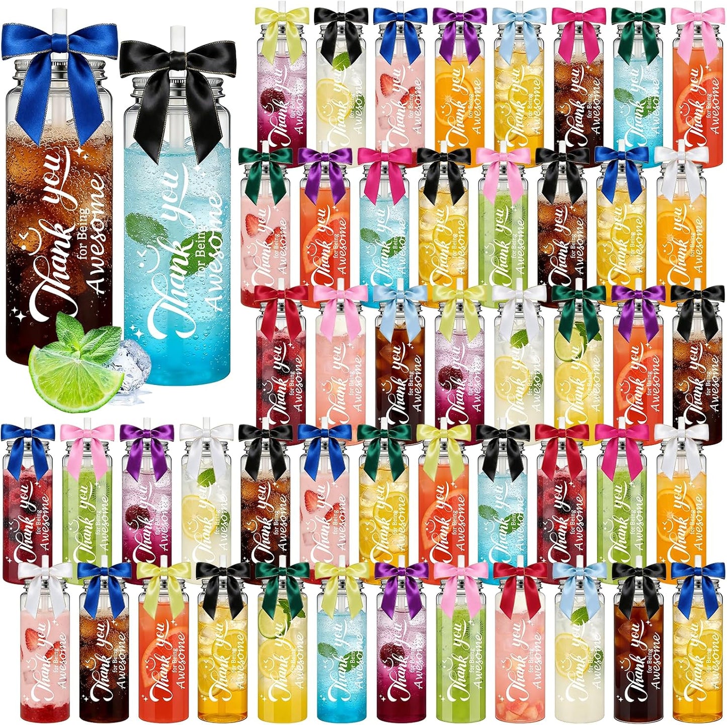 50 Pcs Employee Appreciation Tumblers 17 oz Inspirational Thank You Acrylic Skinny Cups with Lids Straws & Satin Bows for Staff Coworker Teacher Nurse Office