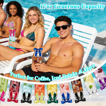 50 Pcs Employee Appreciation Tumblers 17 oz Inspirational Thank You Acrylic Skinny Cups with Lids Straws & Satin Bows for Staff Coworker Teacher Nurse Office