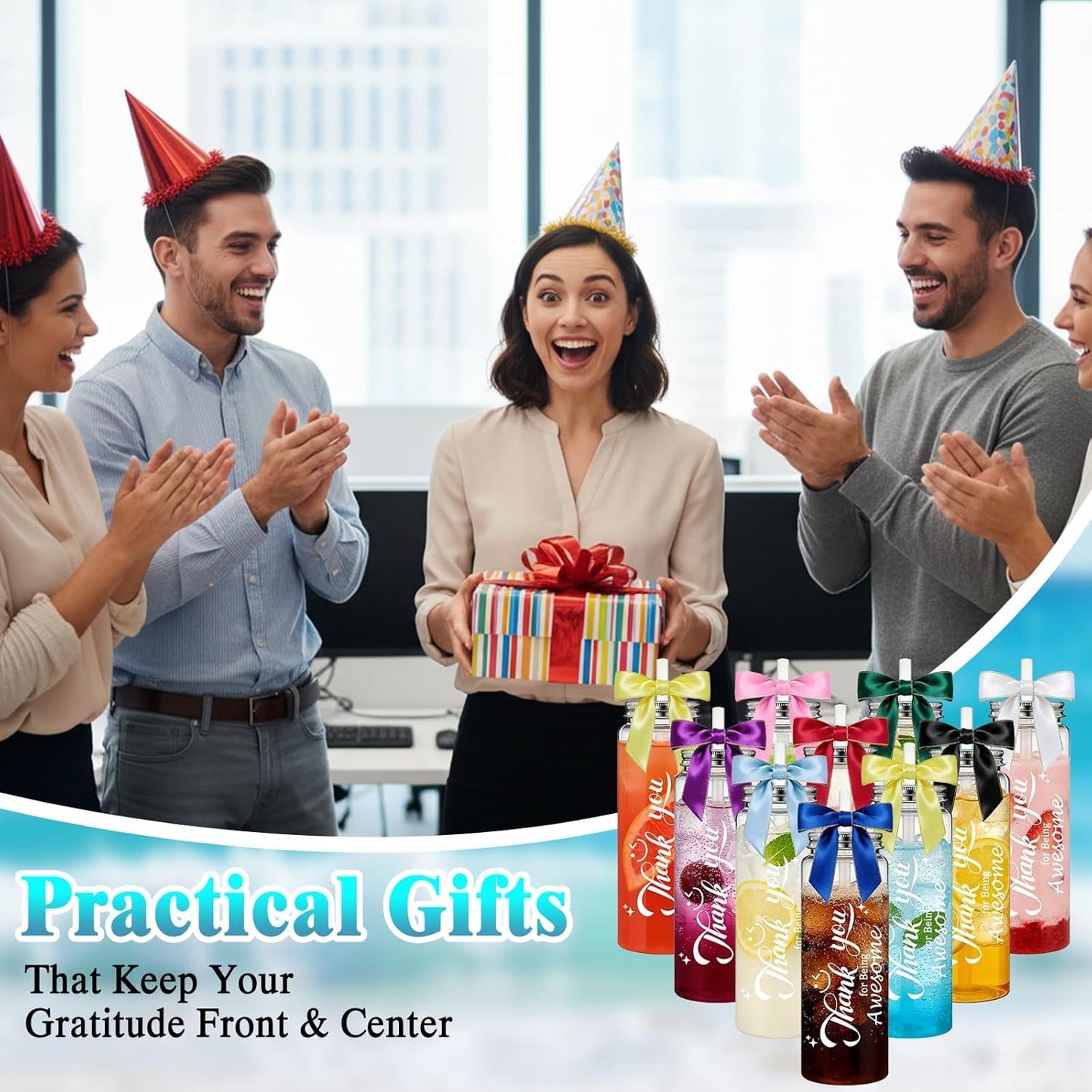 50 Pcs Employee Appreciation Tumblers 17 oz Inspirational Thank You Acrylic Skinny Cups with Lids Straws & Satin Bows for Staff Coworker Teacher Nurse Office