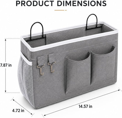 2-Pack Wall Hanging Organizer Bags with Metal Frame, Polyester Storage Baskets with Pockets & Adhesive Hooks for Bedroom, Office, Apartment, Rental Home, RV Camper, Gray